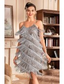 Блестящее серебристое платье с бахромой XC587 (105587) - 3, 8