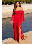 Long Red Summer Off Shoulder Dress (105512) - foto