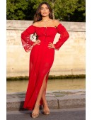 Long Red Summer Off Shoulder Dress (105512) - 5, 12
