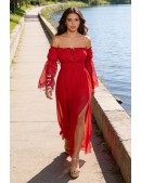 Long Red Summer Off Shoulder Dress (105512) - 4, 10