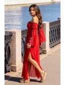 Long Red Summer Off Shoulder Dress (105512) - цена, 4