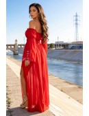 Long Red Summer Off Shoulder Dress (105512) - оригинальная одежда, 2