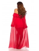 Красное шифоновое платье с открытыми плечами (105512) - оригинальная одежда, 2
