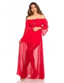 Красное шифоновое платье с открытыми плечами (105512) - материал, 6