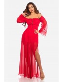 Красное шифоновое платье с открытыми плечами (105512) - цена, 4