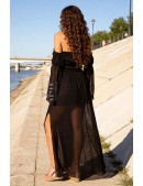 Long black summer dress with a "Carmen" neckline (105513) - оригинальная одежда, 2