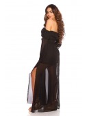 Довга чорна сукня з відкритими плечима KC513 (105513) - материал, 6