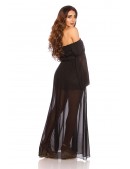 Довга чорна сукня з відкритими плечима KC513 (105513) - оригинальная одежда, 2