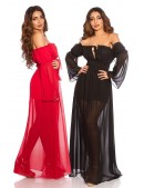 Красное шифоновое платье с открытыми плечами (105512) - 6, 14