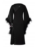 Элегантное черное платье с пайетками и перьями (105568) - оригинальная одежда, 2