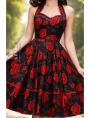 Винтажное платье с вырезом в форме сердца, черно-красное (105598) - материал, 6