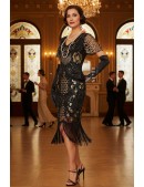 Винтажное платье с коротким рукавом, пайетками и бахромой (1055882) - оригинальная одежда, 2