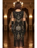 Винтажное платье с коротким рукавом, пайетками и бахромой (1055882) - цена, 4