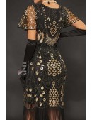 Винтажное платье с коротким рукавом, пайетками и бахромой (1055882) - материал, 6