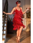 Great Gatsby Shiny Red Dress with Fringe (105594) - 4, 10