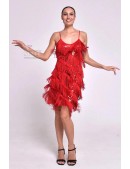 Great Gatsby Shiny Red Dress with Fringe (105594) - 3, 8