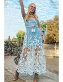 Длинное летнее платье с вышитыми цветами и бабочками (105574) - foto