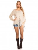 Рваный бежевый свитер с молниями (111195) - цена, 4