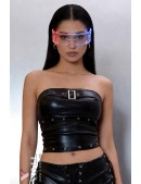 Шкіряний топ із пряжкою та люверсами (102180) - цена, 4