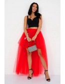 Червона багатошарова спідниця зі шлейфом X7226 (107226) - оригинальная одежда, 2