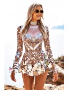 Selina Nude-Colored Mirror Bodysuit Dress