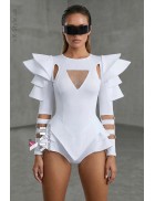 Футуристичное белое боди с объемными деталями