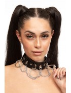 Wide Faux Leather Choker with Chains XC6240