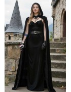 Длинная черная мантия с капюшоном из бархата