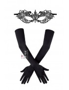 Ажурная черная маска и перчатки X3038