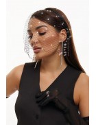Черная вуалетка с камнями UF-Vintage