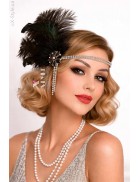 Gatsby Headband with Rhinestones and Fluffy Feathers