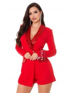 Red Sequin Blazer Look Jumpsuit