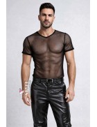 Приталений чорний топ сітка з коротким рукавом X024B
