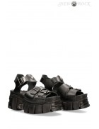 Bios Black Leather Platform Sandals