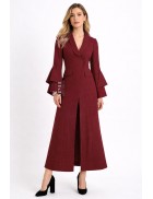 Довга приталена вовняна сукня-пальто бордового кольору