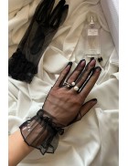 Transparent Black Tulle Gloves U1205