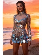 Selina Futuristic Nude Bodysuit Dress