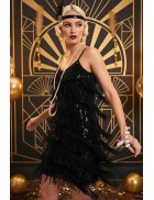 Блестящее черное платье с бахромой X5585