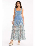 Long Sky Garden Dress with 3D Embroidery