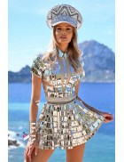 Зеркальное футуристичное боди с юбочкой M2502