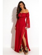 Long Red Summer Off Shoulder Dress