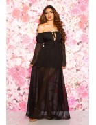 Длинное черное платье с открытыми плечами KC513