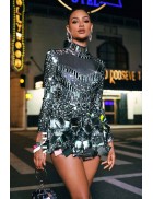 Зеркальное футуристичное боди с юбочкой Selina