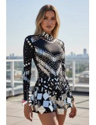 Зеркальное футуристичное боди с юбочкой Selina