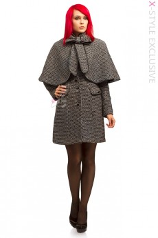 Демисезонное твидовое пальто с шалью в стиле 40-х