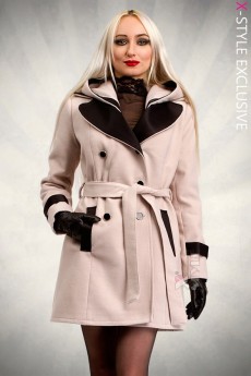 Зимнее пальто с капюшоном и поясом X5047