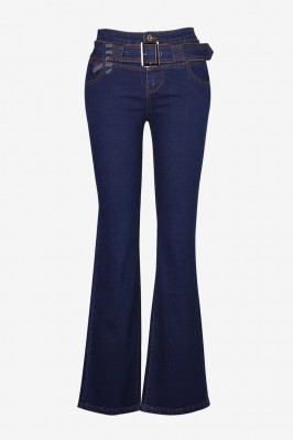 Сині джинси кльош з поясом X8117