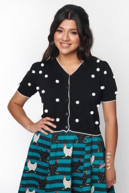 Black and White Retro Cardigan with 3D Polka Dots