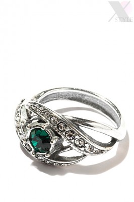 Silver-Plated Ring with Emerald Swarovski Crystal