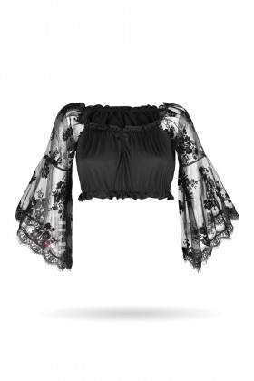 Блузка с ажурным рукавом и вырезом "кармен"